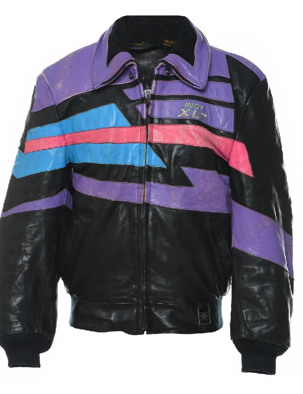 Black, Purple & Pink Polaris 1990s Leather Racing Jacket - S Nylon Fabric Polyester Fabric Spandex Fabric Black, Purple & Pink Polaris 1990s Leather Racing Jacket - S Nylon Fabric Polyester Fabric Spandex Fabric