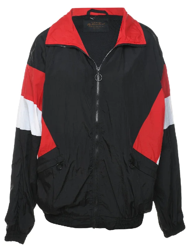 Black, White & Red Contrast Panel Nylon Jacket - M Wool Fabric Cashmere Fabric Tweed Fabric Black, White & Red Contrast Panel Nylon Jacket - M Wool Fabric Cashmere Fabric Tweed Fabric