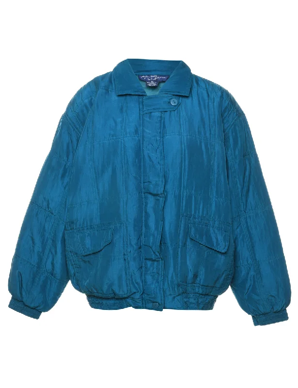 Blue Silk Shiny Metallic Jacket - L Faux Fur Jacket Real Fur Jacket Shearling Jacket Blue Silk Shiny Metallic Jacket - L Faux Fur Jacket Real Fur Jacket Shearling Jacket