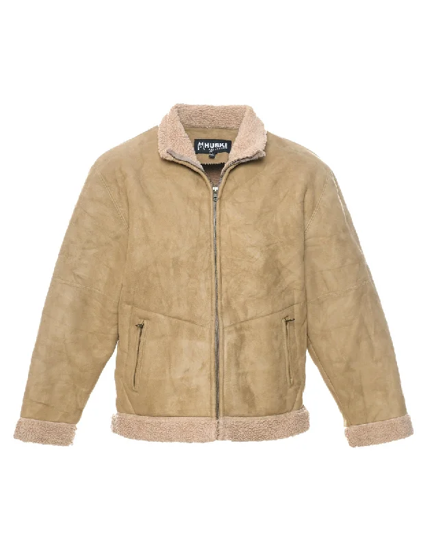 Brown Faux Shearling Suede Jacket - L Trench Coat Raincoat Waterproof Jacket