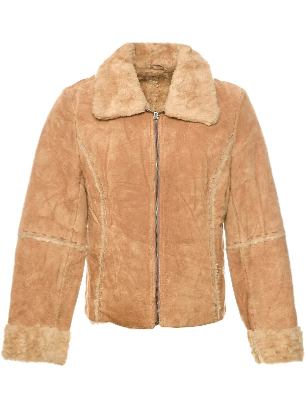 Brown Faux Shearling Suede Jacket - M Faux Fur Jacket Real Fur Jacket Shearling Jacket Brown Faux Shearling Suede Jacket - M Faux Fur Jacket Real Fur Jacket Shearling Jacket
