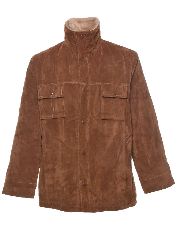 Brown Shearling Jacket - L V-Neck Jacket Boat Neck Jacket Square Neck Jacket