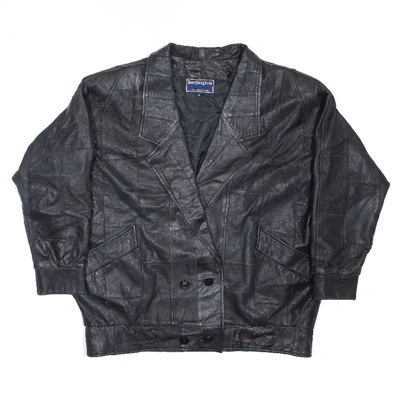 BURLINGTON CFW Jacket Black 90s Patchwork Leather Biker Womens XL Elasticated Jacket Padded Jacket Insulated Jacket BURLINGTON CFW Jacket Black 90s Patchwork Leather Biker Womens XL Elasticated Jacket Padded Jacket Insulated Jacket