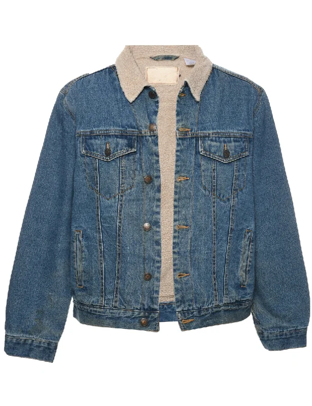 Button Front Shearling Denim Jacket - L Snapped Jacket Toggled Jacket Drawstring Jacket Button Front Shearling Denim Jacket - L Snapped Jacket Toggled Jacket Drawstring Jacket