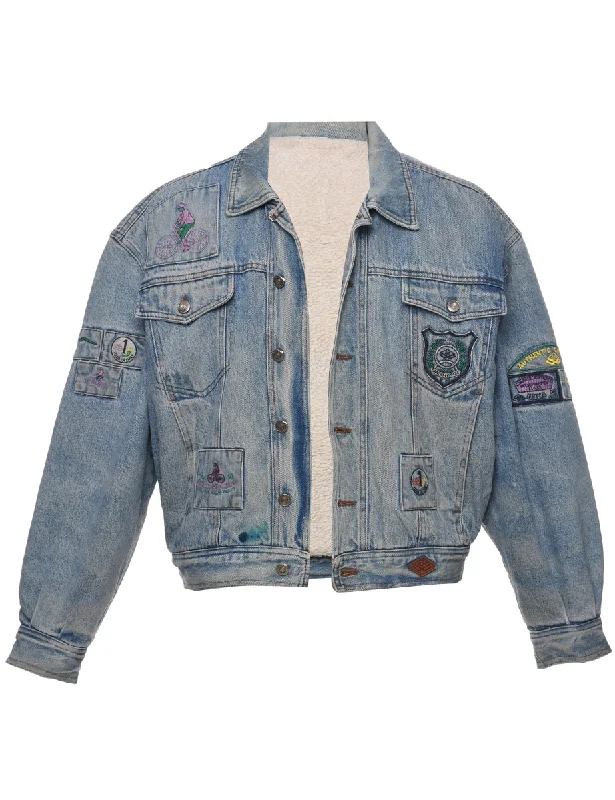 Button Front Shearling Denim Jacket - L Insulated Jacket Fitted Jacket Loose Jacket Button Front Shearling Denim Jacket - L Insulated Jacket Fitted Jacket Loose Jacket