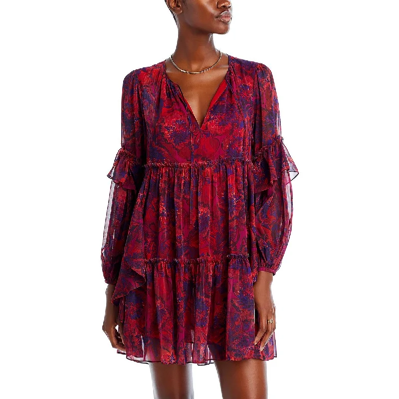 Cinq a Sept Womens Livie Chiffon Ruffled Mini Dress Trendy A-Line Mini Dress