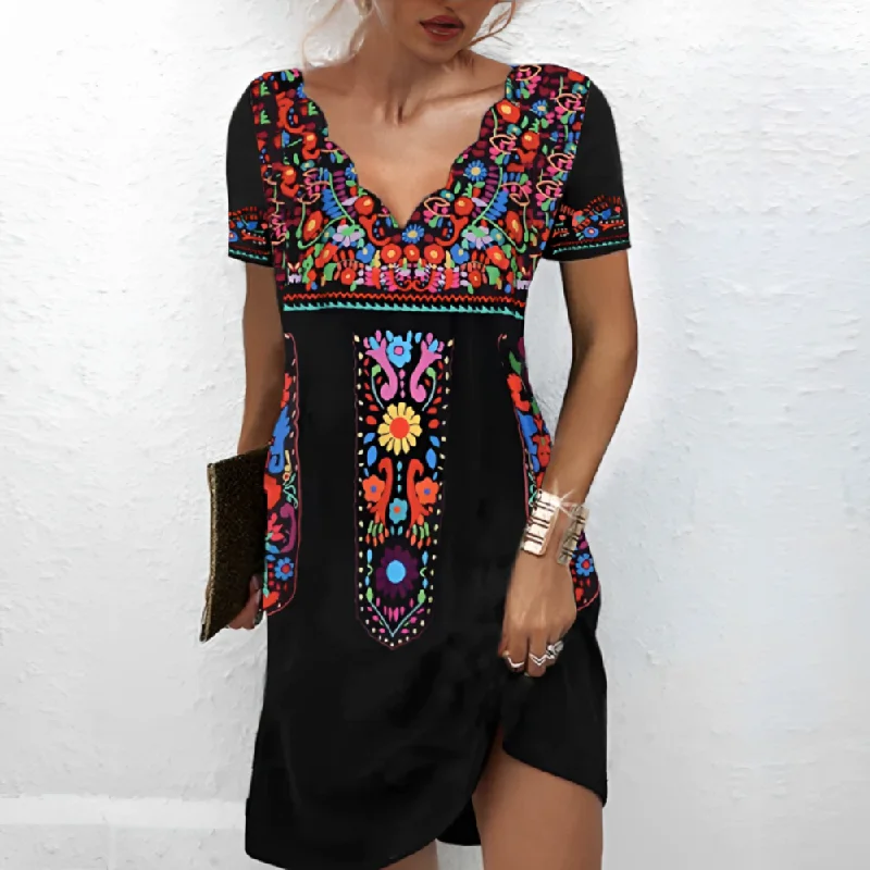 Colorful Aztec Print Empire Waist Mini Dress Stylish Summer Mini Dress