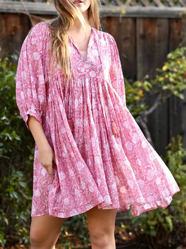 Cotton Mini Dress - Pink FINAL SALE Cozy Wraparound Mini Dress