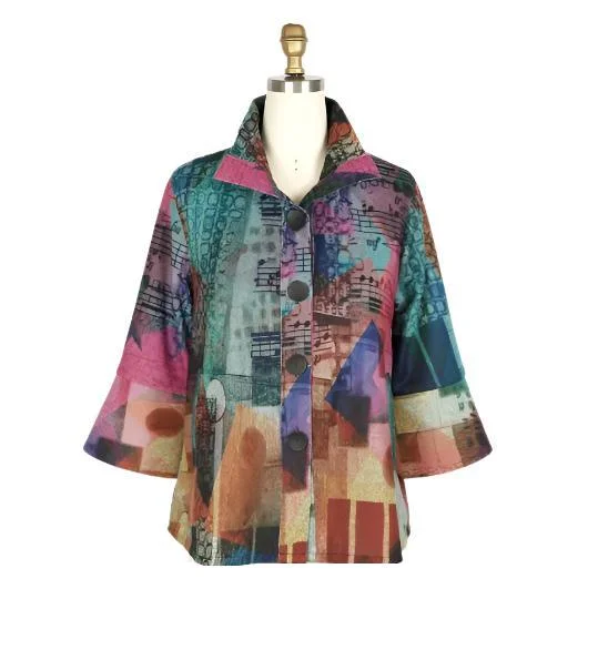 Damee Musical Notes Print Flannel Jacket - 4916-MLT Tailored Jacket Straight Jacket A-Line Jacket Damee Musical Notes Print Flannel Jacket - 4916-MLT Tailored Jacket Straight Jacket A-Line Jacket