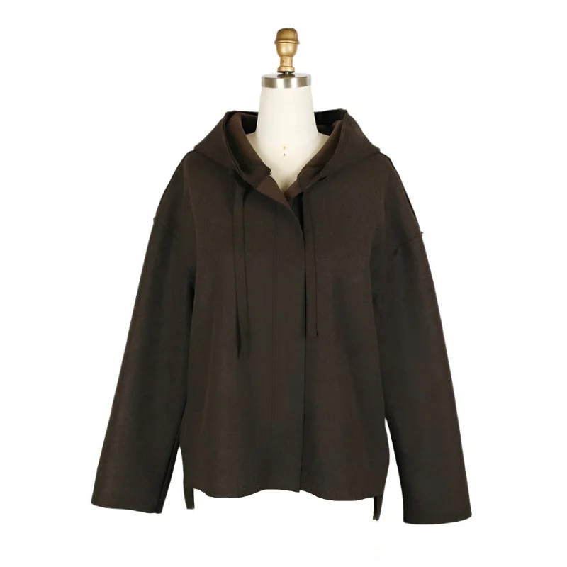 Damee Wool Blend Hooded Jacket in Brown - 4900-BRN Front Pockets Side Pockets Patch Pockets Damee Wool Blend Hooded Jacket in Brown - 4900-BRN Front Pockets Side Pockets Patch Pockets