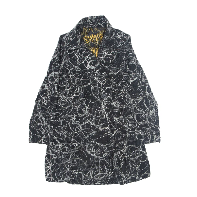 DESIGUAL Pea Jacket Black Crazy Pattern Womens M Wool Jacket Cashmere Jacket Tweed Jacket DESIGUAL Pea Jacket Black Crazy Pattern Womens M Wool Jacket Cashmere Jacket Tweed Jacket