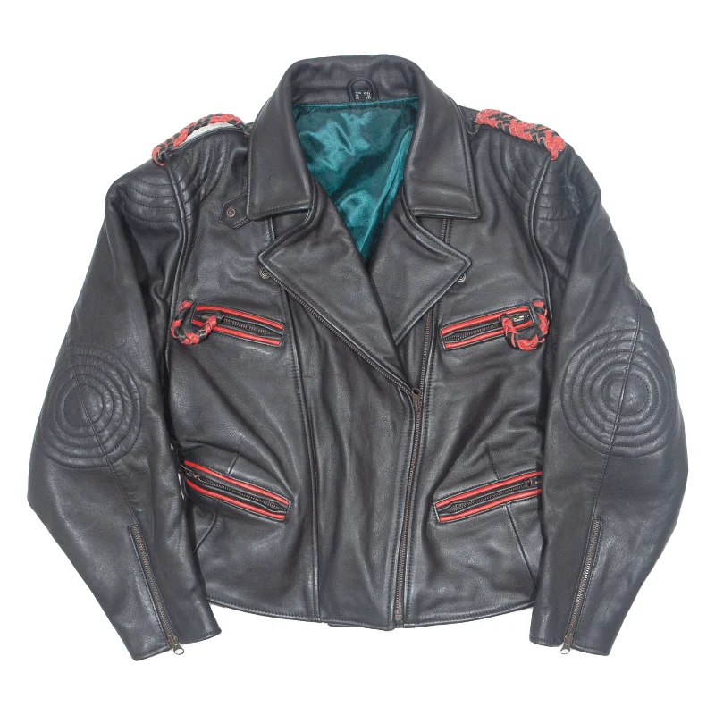 DIFI Womens Motorcycle Jacket Black Leather 90s UK 12 Embroidered Jacket Appliqued Jacket Beaded Jacket DIFI Womens Motorcycle Jacket Black Leather 90s UK 12 Embroidered Jacket Appliqued Jacket Beaded Jacket