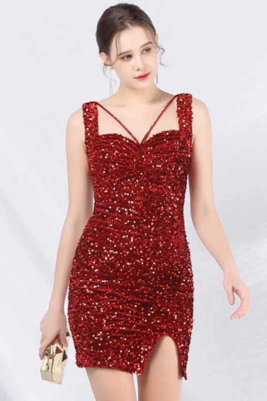Divine Dazzle Sequin A-line Mini Dress Elegant Silk Mini Dress