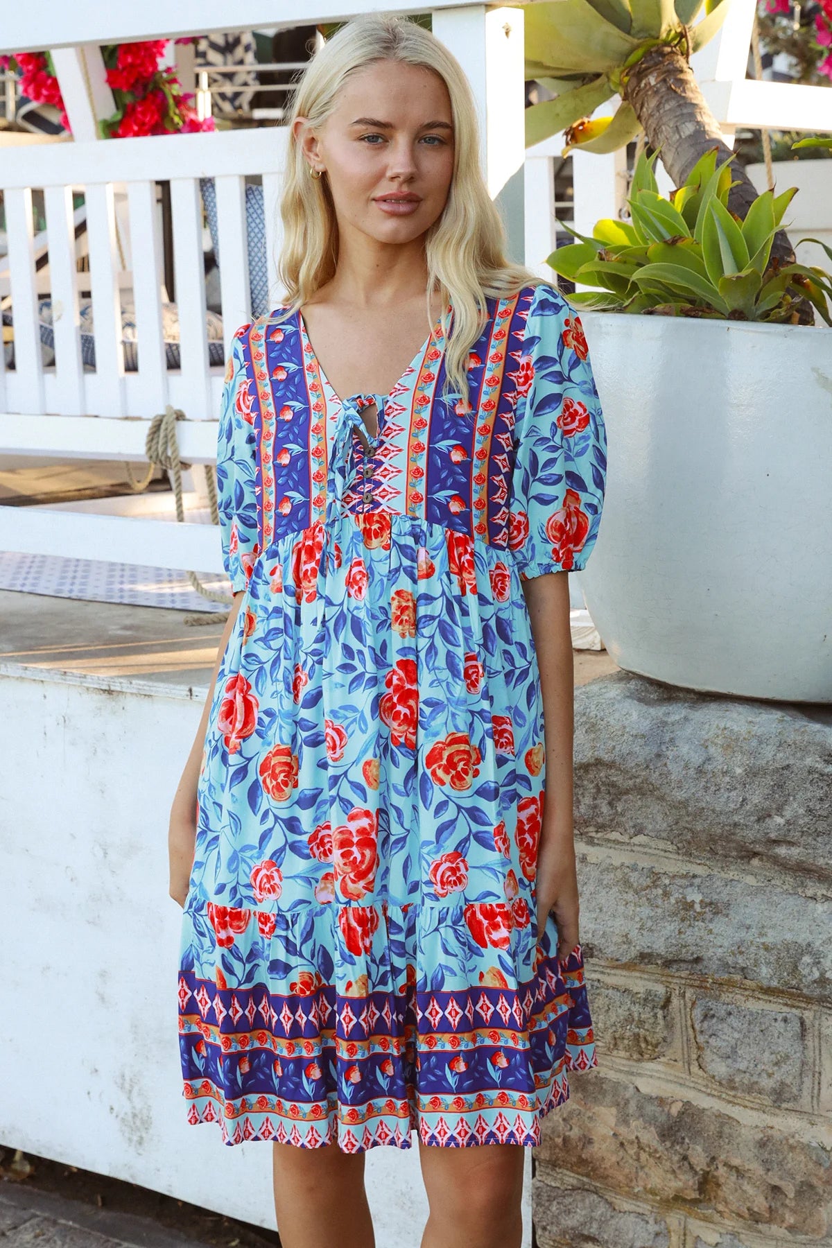 Dreamcatcher Miley Kailani Mini Dress Blue Floral 8 Trendy Crossover Mini Dress