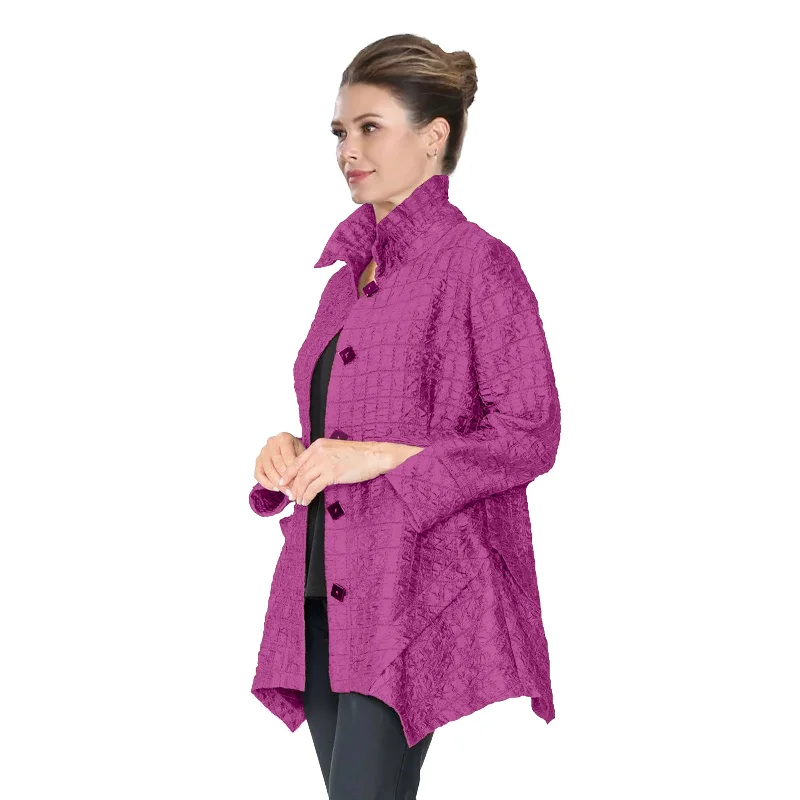 IC Collection Jacquard Button Front Tunic Jacket in Plum - 6930J-PLM Satin Jacket Silk Jacket Chiffon Jacket