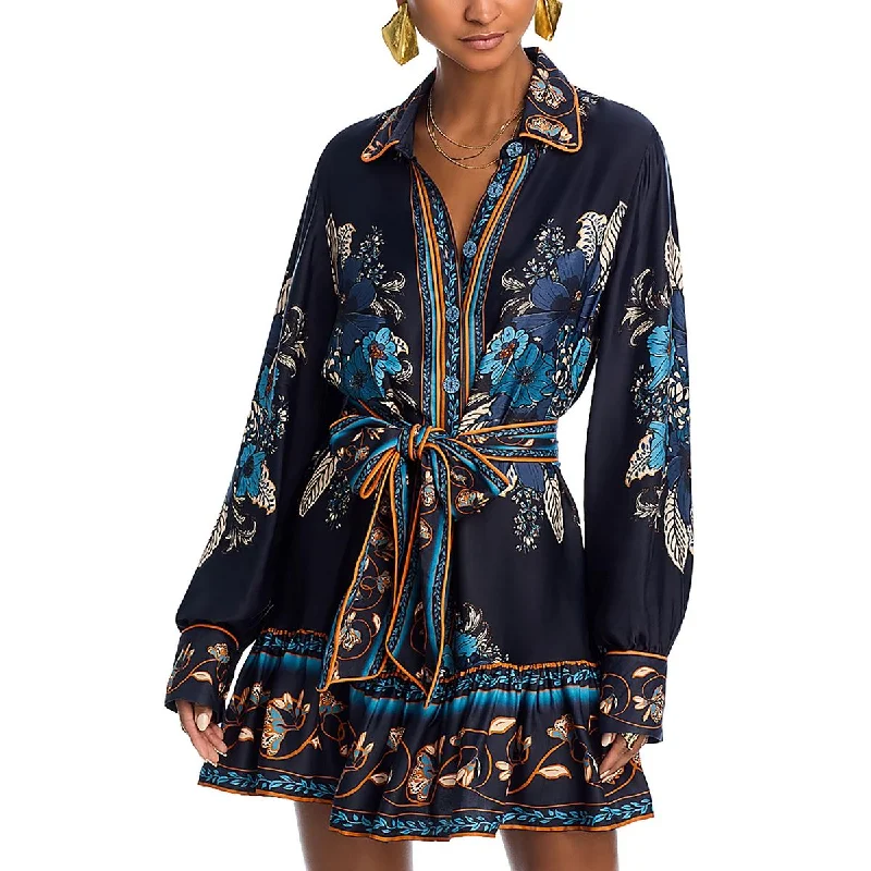 FARM Rio Womens Floral Button Down Mini Dress Comfortable Zip-Up Mini Dress