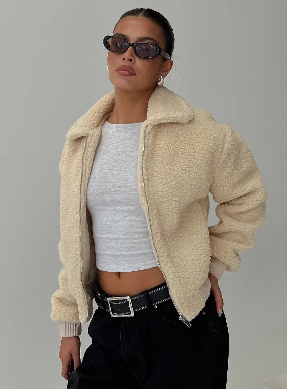 Ferrigia Teddy Jacket Cream Hooded Jacket Caped Jacket Shawl Collar Jacket