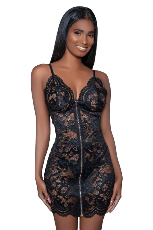 Floral Lace Zip Up Mini Dress Elegant Silk Mini Dress