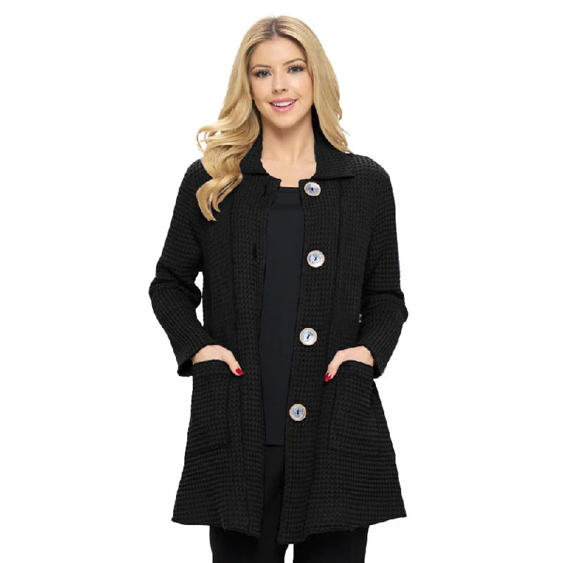 Focus Long Button Up Waffle Jacket in Black- BW-201-BLK Toggled Jacket Drawstring Jacket Belted Jacket Focus Long Button Up Waffle Jacket in Black- BW-201-BLK Toggled Jacket Drawstring Jacket Belted Jacket