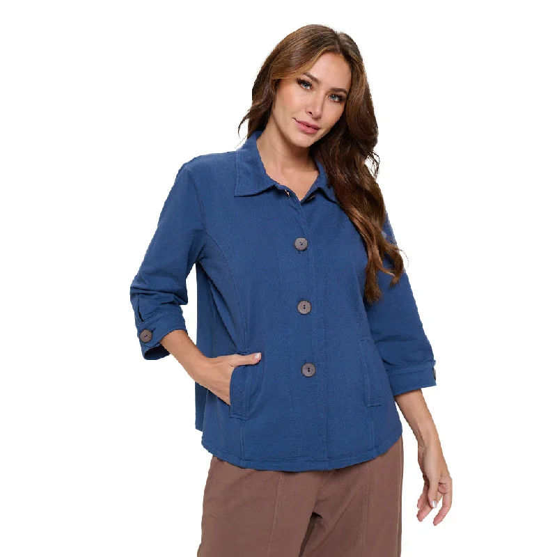 Focus Cotton Terry Jacquard Jacket in Slate Blue - JT105-SLT Knit Fabric Woven Fabric Fleece Fabric Focus Cotton Terry Jacquard Jacket in Slate Blue - JT105-SLT Knit Fabric Woven Fabric Fleece Fabric