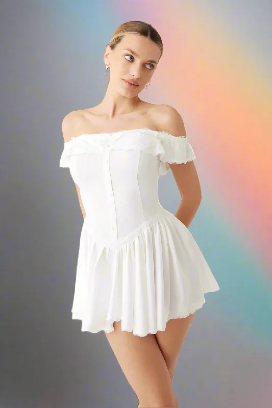 Frankies Bikinis Charli Mini Dress as seen on Sabrina Carpenter Trendy Button-Detail Mini Dress