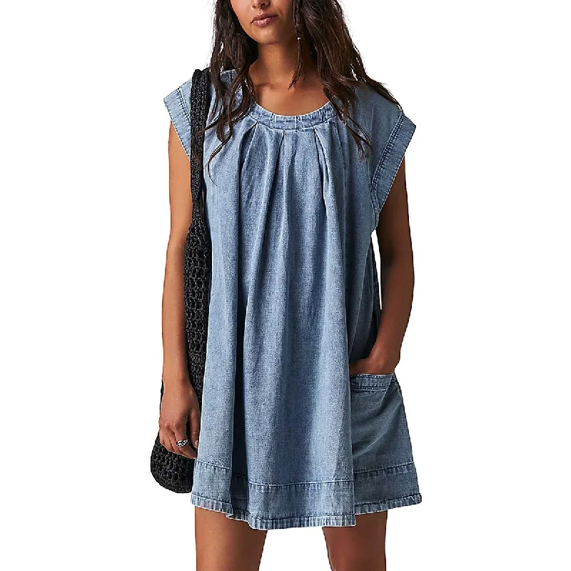Free People Womens Marcel Denim Short Mini Dress Elegant Sequin Mini Dress