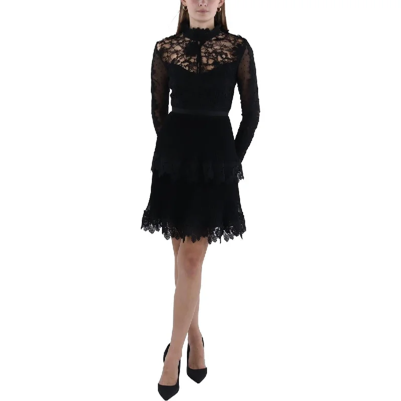 French Connection Womens Gariana Lace Tiered Mini Dress Chic Halter Mini Dress