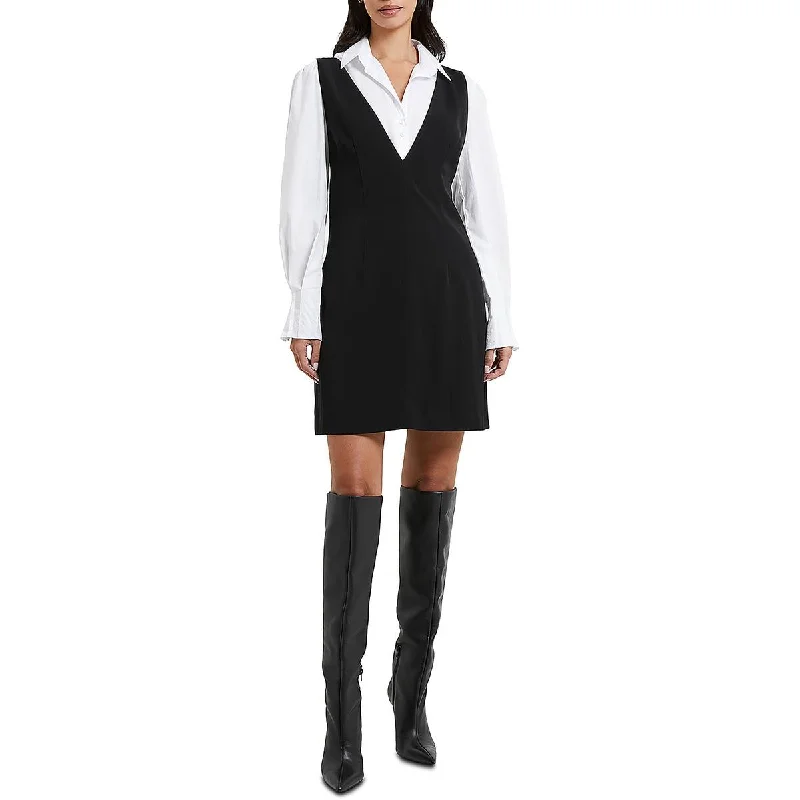 French Connection Womens Harry Suiting V Neck Short Mini Dress Cozy Knit Mini Dress