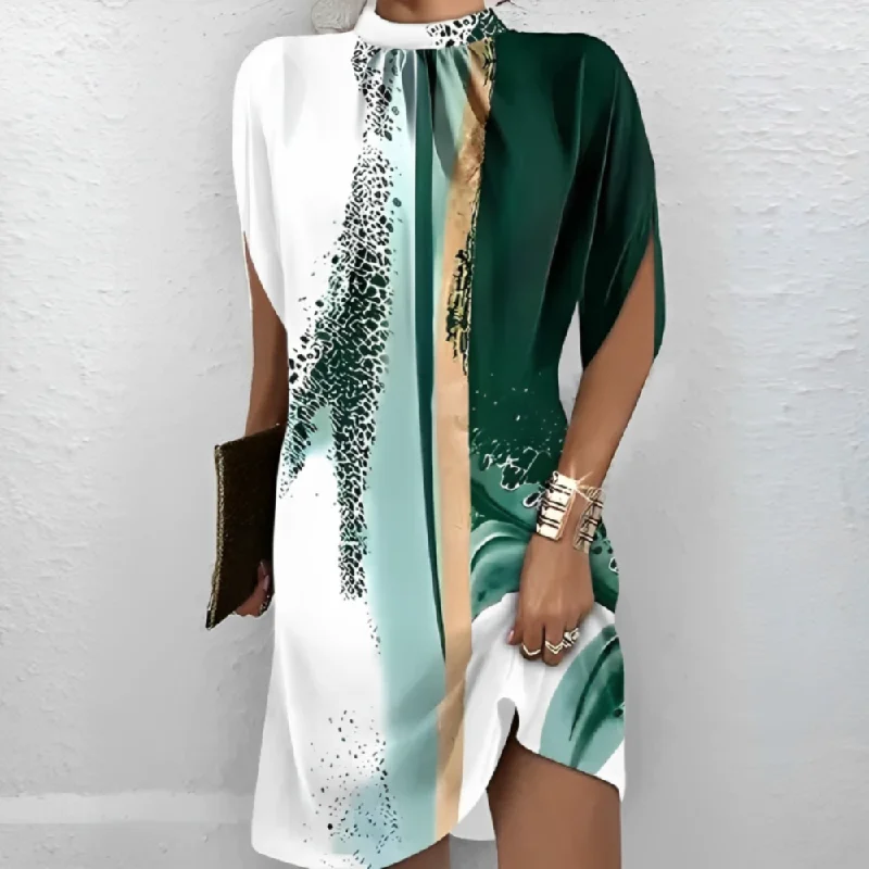 Fresh Short Sleeve Print Mini Dress Trendy Off-Shoulder Dress Mini