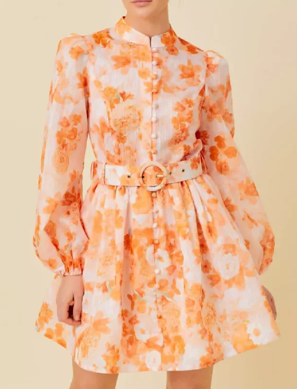 Mock Neck Long Bubble Sleeve Flare Skirt Floral Print Mini Dress Fashionable Lace Mini Dress Mock Neck Long Bubble Sleeve Flare Skirt Floral Print Mini Dress Fashionable Lace Mini Dress