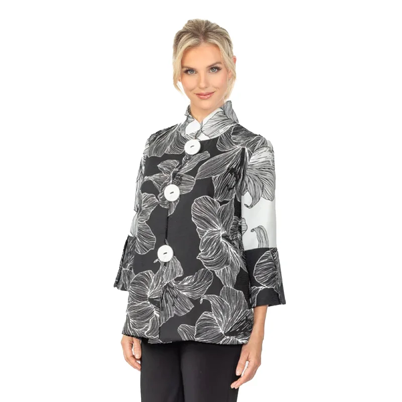IC Collection Two-Tone Black & White Floral Jacket Notch Collar Jacket Peter Pan Collar Jacket Cowl Neck Jacket IC Collection Two-Tone Black & White Floral Jacket Notch Collar Jacket Peter Pan Collar Jacket Cowl Neck Jacket