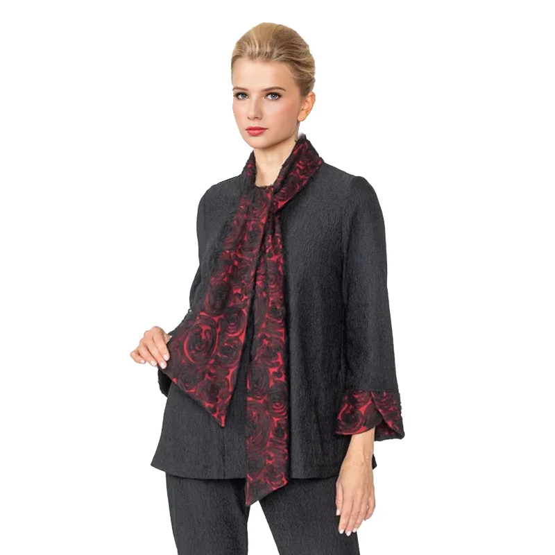 IC Collection Lace Trim Scarf Jacket in Red/Black - 6939J-RD Mesh Jacket Canvas Jacket Denim Jacket IC Collection Lace Trim Scarf Jacket in Red/Black - 6939J-RD Mesh Jacket Canvas Jacket Denim Jacket