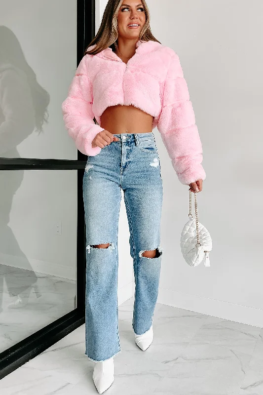"It's So Fluffy" Faux Fur Crop Jacket (Pink) Cardigan Sweater Pullover