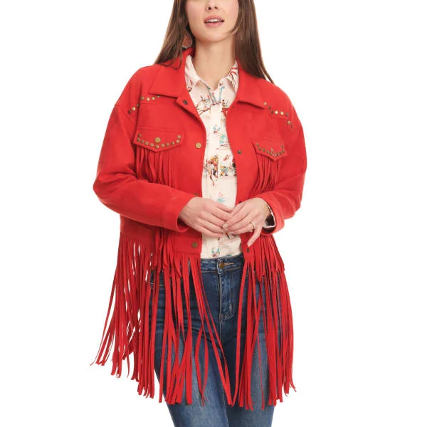 Fashion Express Women's Bright Red  Studs Jacket Cardigan Sweater Pullover
