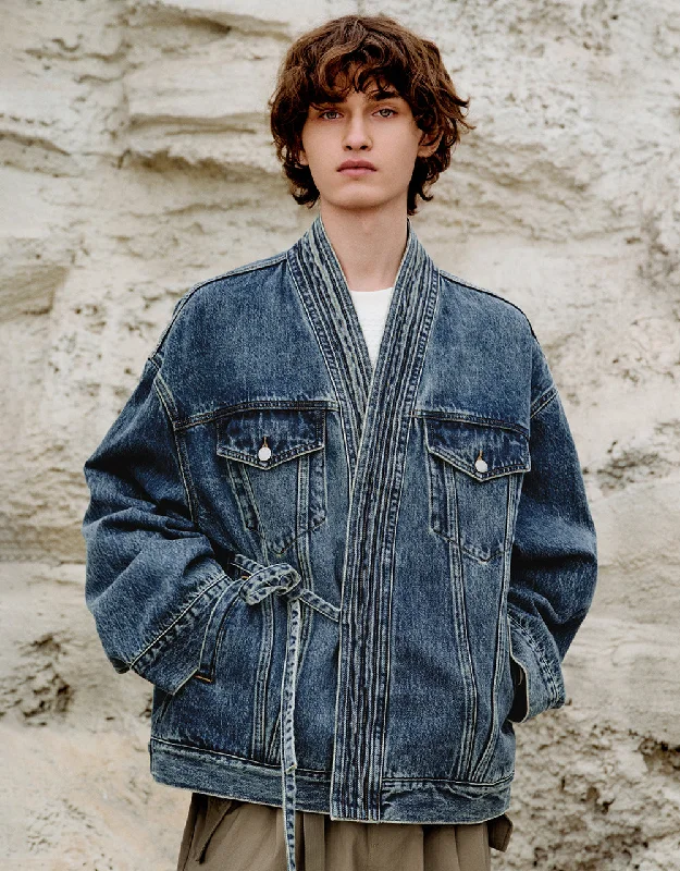 Kimono Lapel Denim Jacket Mesh Jacket Canvas Jacket Denim Jacket
