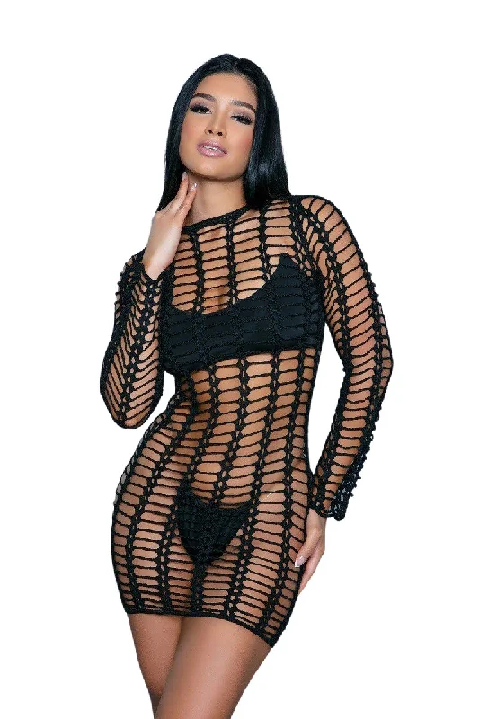 Long Sleeve Fence net Mini Dress Chic Halter Mini Dress