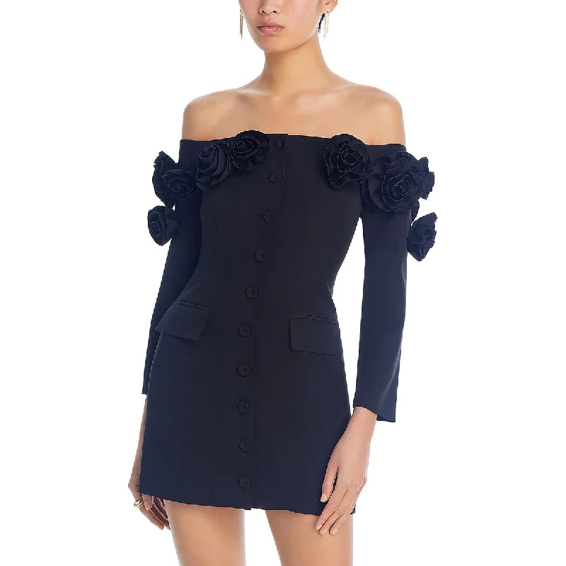 Lucy Paris Womens Rose Applique Short Mini Dress Fashionable Off-Shoulder Mini Dress Lucy Paris Womens Rose Applique Short Mini Dress Fashionable Off-Shoulder Mini Dress