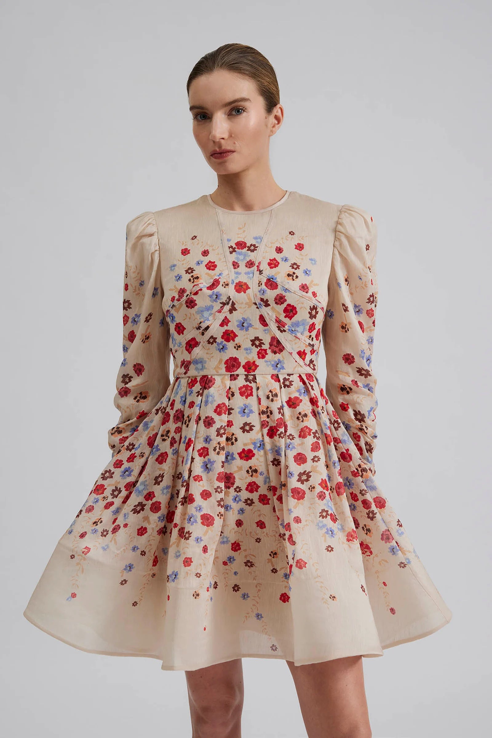Malina Leoni Silk Blend Mini Dress Elegant Floral-Print Mini Dress