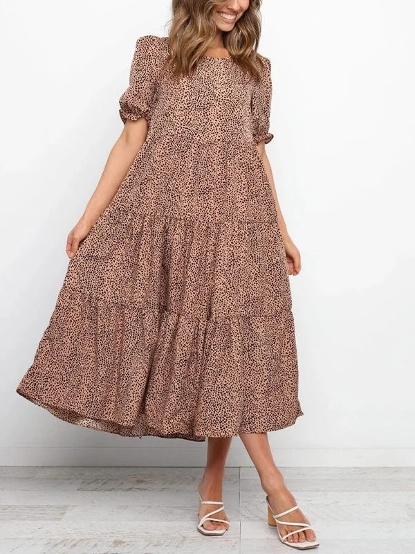 Leopard Print Smock Mini Dress Fashionable Mini Dress with Slits