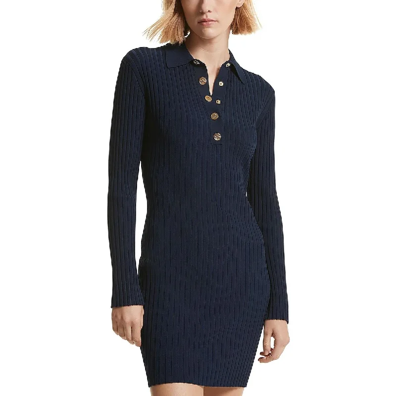 MICHAEL Michael Kors Womens    Collar Button Front Mini Dress Chic Bohemian Mini Dress