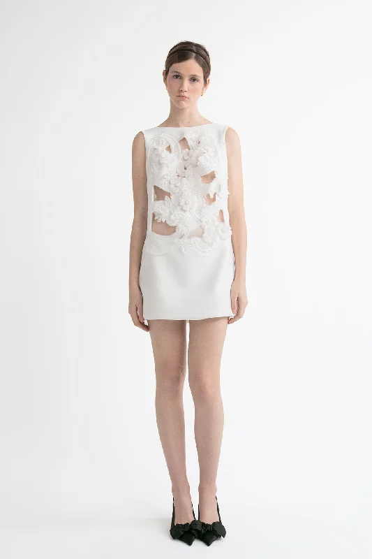 Mini dress with cut-outs and flowers Chic Mini Dress with V-Neck