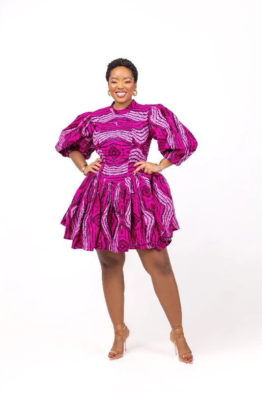 Modupe Ankara Mini Dress | Pink African Print Fashionable Lace-Trim Mini Dress