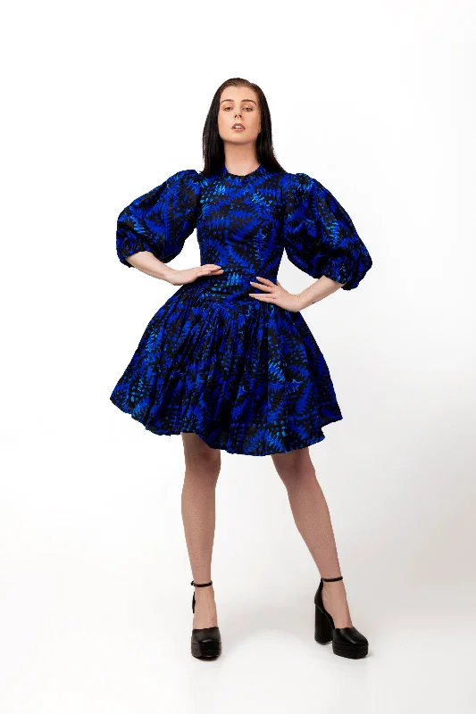 Mofe Ankara Mini Dress | Blue African Print Chic Mini Dress with V-Neck