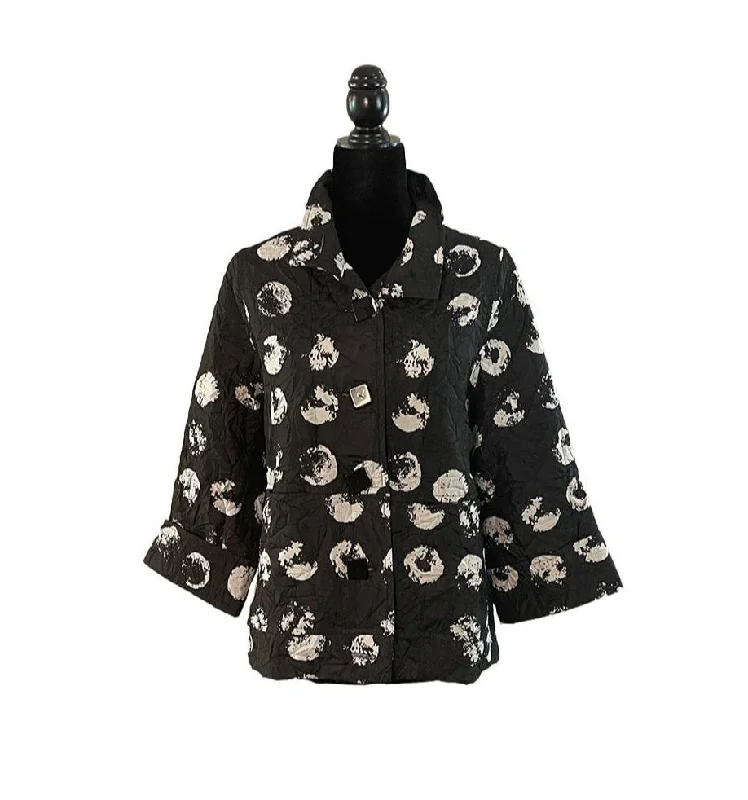 Moonlight Short Polka-Dot Jacket in Black/Grey - 3918-POK Zip Front Button Front Snap Front Moonlight Short Polka-Dot Jacket in Black/Grey - 3918-POK Zip Front Button Front Snap Front