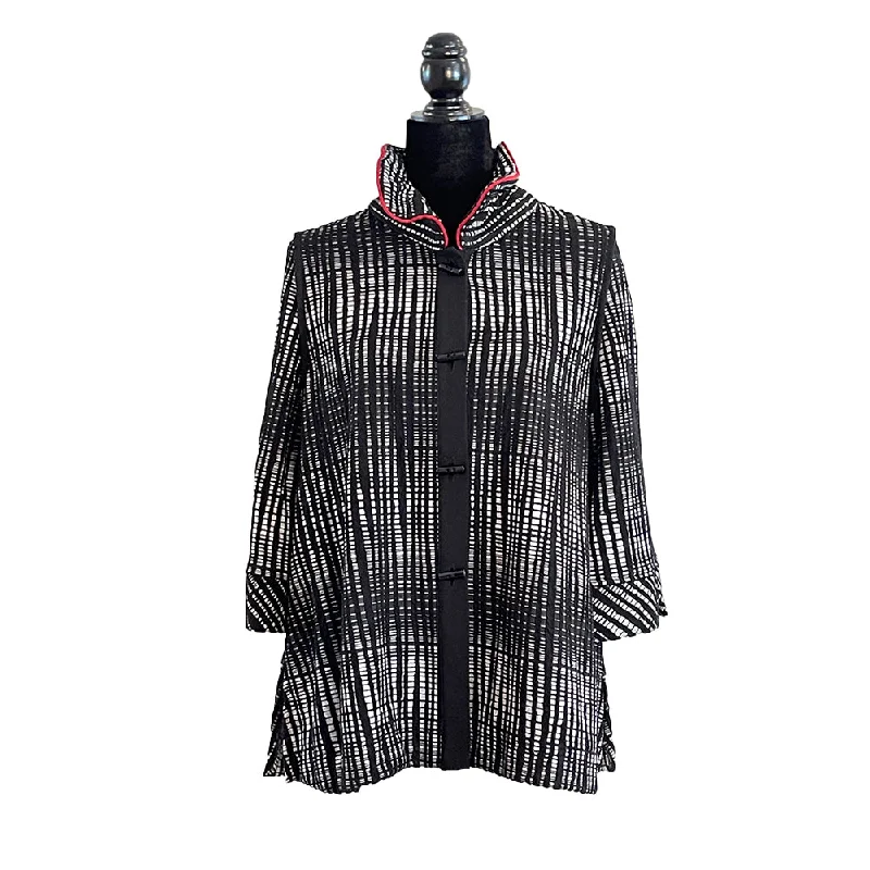 Moonlight Windowpane Button Front Jacket - 3939 Satin Fabric Silk Fabric Chiffon Fabric Moonlight Windowpane Button Front Jacket - 3939 Satin Fabric Silk Fabric Chiffon Fabric