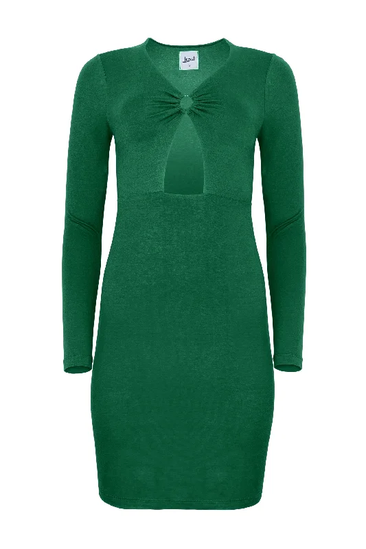 Nelly Front Cut Out Modal Mini Dress - Emerald Chic Pleated Mini Dress