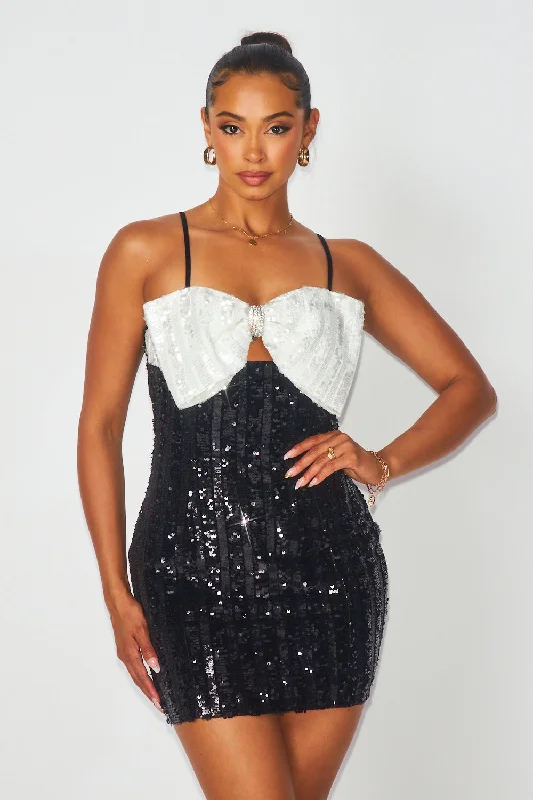 Once In A Lifetime Sleeveless Sequin Bow Mini Dress Elegant Off-Shoulder Dress Mini