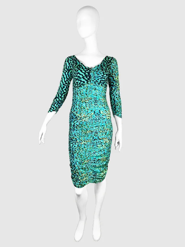 Patterned Ruched Mini Dress - Size 48 Chic Pleated Mini Dress