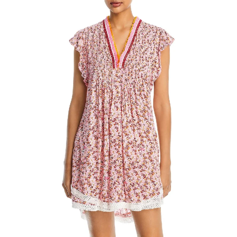 Poupette St Barth Womens Floral Print Mini Mini Dress Classic Black Mini Dress