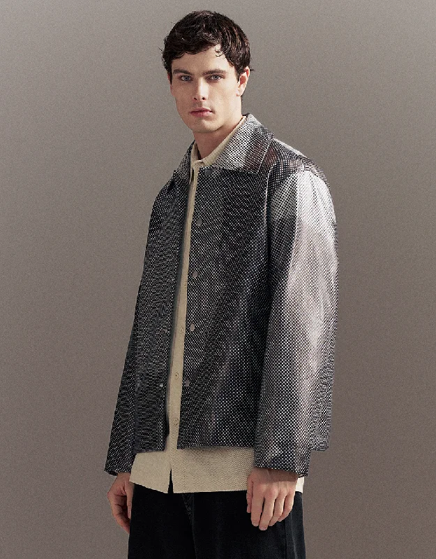 Printed Straight Vegan Leather Jacket Satin Fabric Silk Fabric Chiffon Fabric